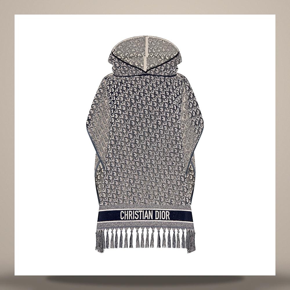 DIOR Navy Blue Cotton Oblique Hooded Poncho Blouse