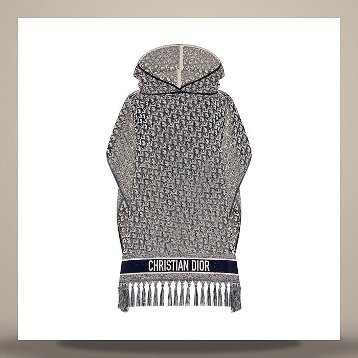 DIOR Navy Blue Cotton Oblique Hooded Poncho Blouse