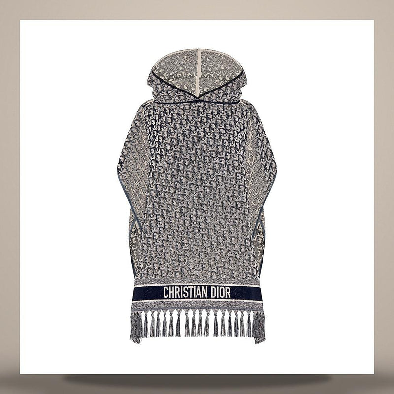 DIOR Navy Blue Cotton Oblique Hooded Poncho Blouse