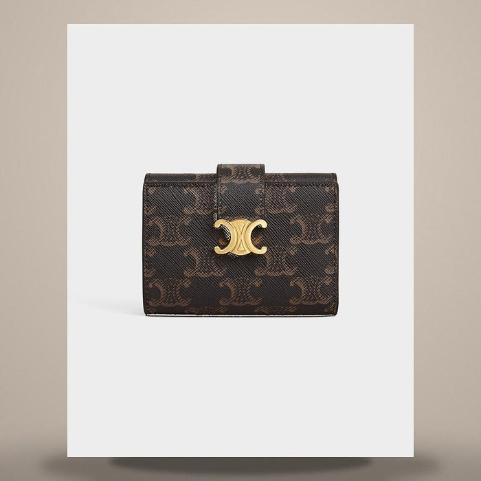 CELINE Nino Fine Strap Wallet Triomphe Canvas Tan Card Holder