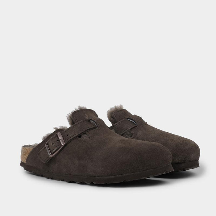 Birkenstock Boston Shearling Suede Mule Sandals Moka