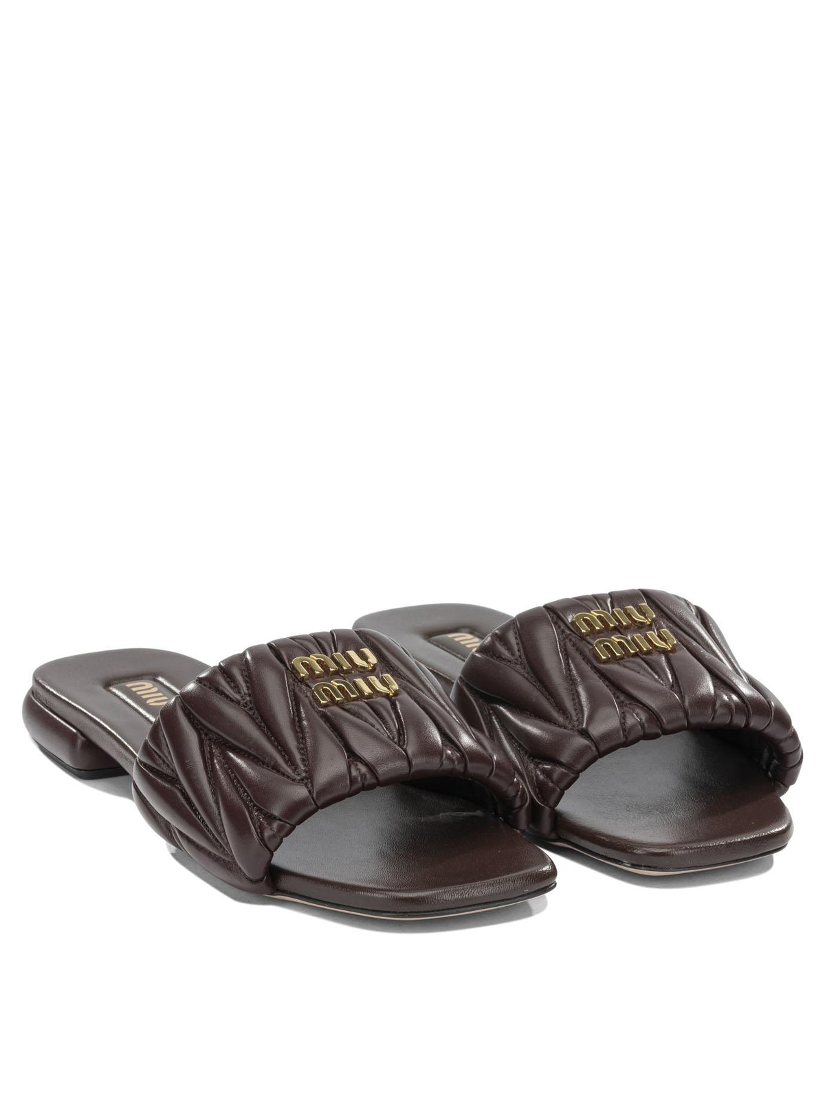 Miu Miu Nappa Leather Logo Slide Sandals Black Women’s Slippers