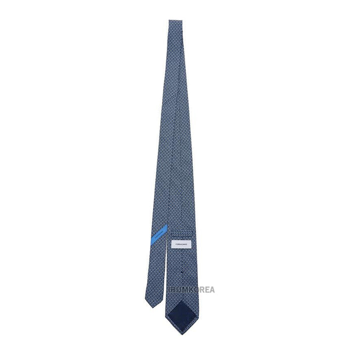 Ferragamo Gancini Print Silk Tie Navy Men’s Accessories