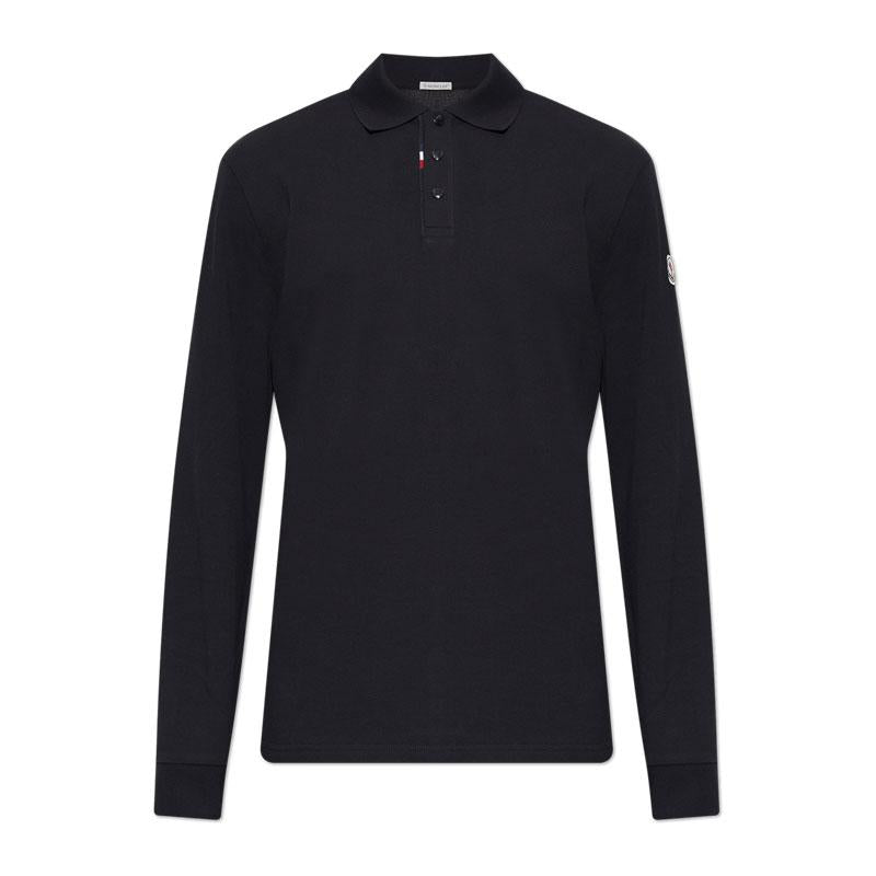 Moncler Logo Patch Long Sleeve Polo Shirt Black Men’s