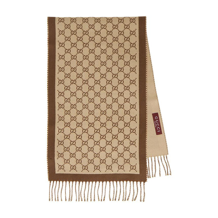 GUCCI GG Monogram Wool Scarf Ivory Beige Women’s