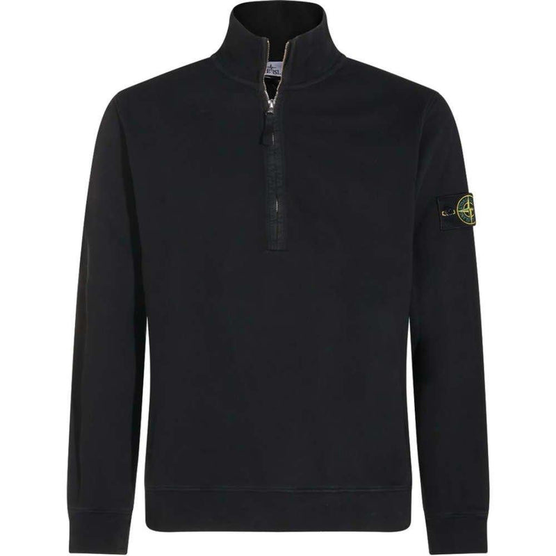 STONE ISLAND Black Half Zip Sweatshirt with Patch Logo