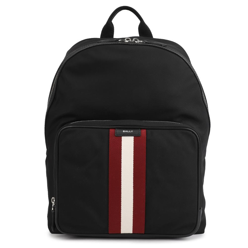 BALLY Maverick Tricolor Stripe Logo Backpack Black Leather MAK03U NY286