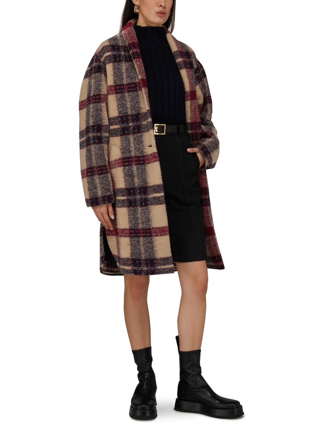 Isabel Marant Women's Plaid Coat Burgundy Ecru MA1297 22A012E BYEC