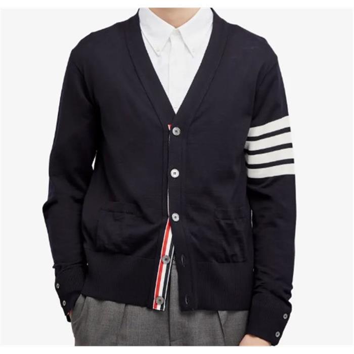 THOM BROWNE Navy Sustainable Wool Stripe Cardigan Men