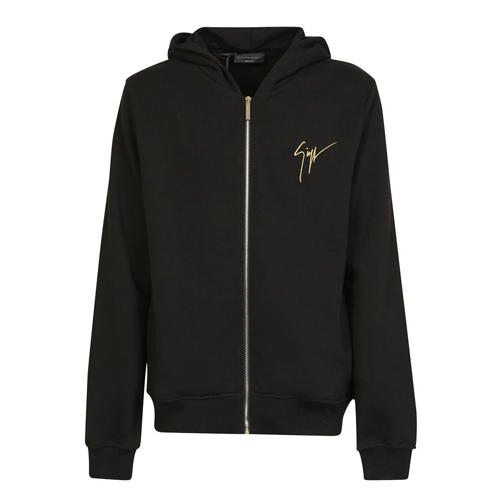 Giuseppe Zanotti Signature Logo Embroidered Hooded Zip Jacket Black