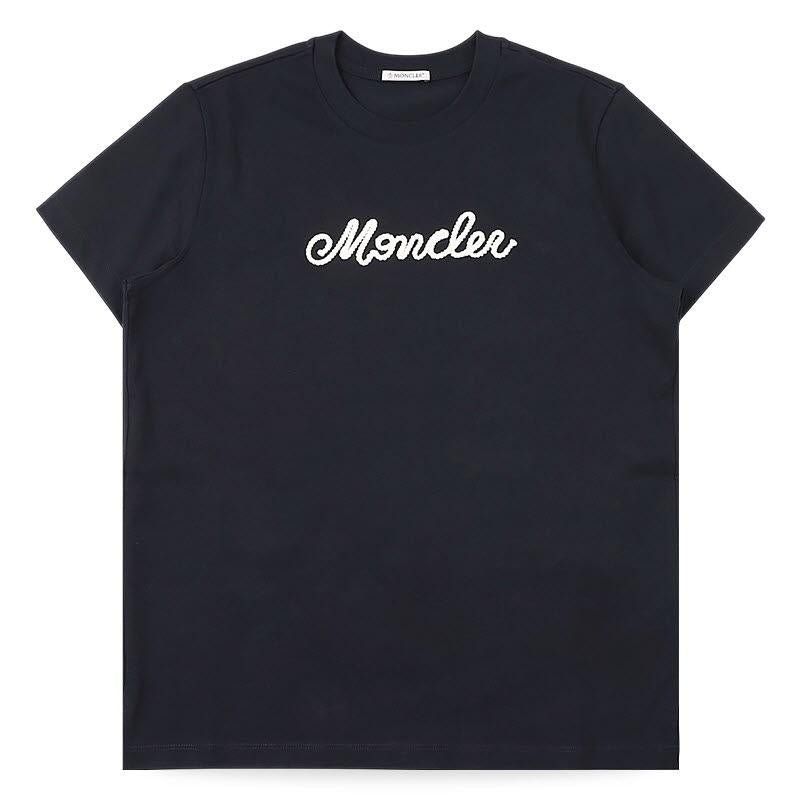 Moncler Women’s Navy Short Sleeve Tee with Cone Logo 8C00051 89AUG 742