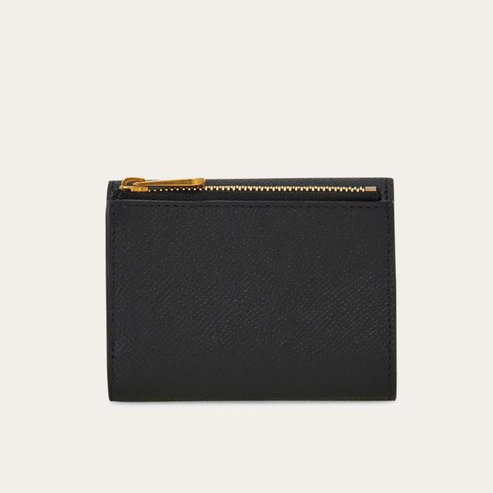 Ferragamo Black Leather Trifold Wallet Card Holder
