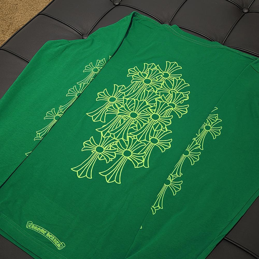 Chrome Hearts Cemetery Cross Long Sleeve T-Shirt Kelly Green Glow Green