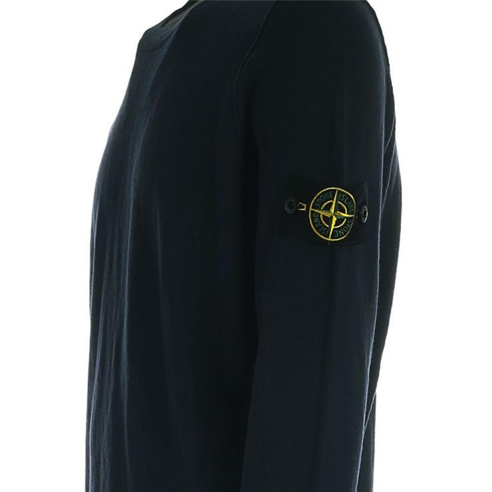 STONE ISLAND Navy Round Neck Knit Sweater with Badge Patch