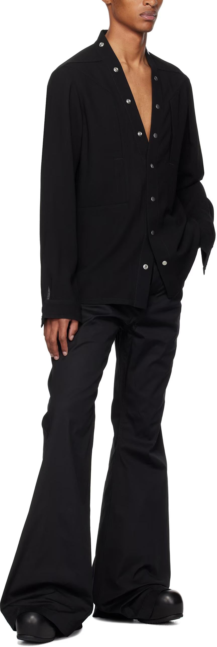 Rick Owens Wool Sable Larry Fogpocket Long Sleeve Shirt Black