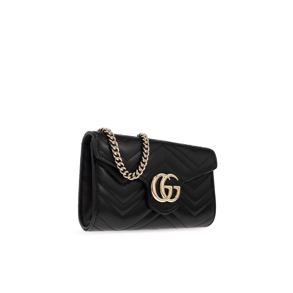 GUCCI GG Marmont Chain Wallet Crossbody Bag Black Leather