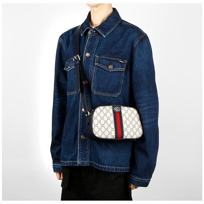 GUCCI Ophidia GG Logo Crossbody Bag Navy/Beige Canvas Leather