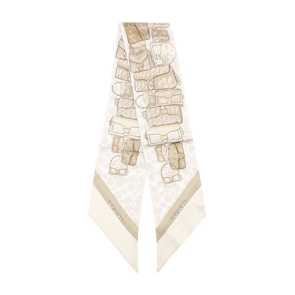 Coach Stacked Tabby Bag Print Skinny Silk Scarf CAS77 CHALK