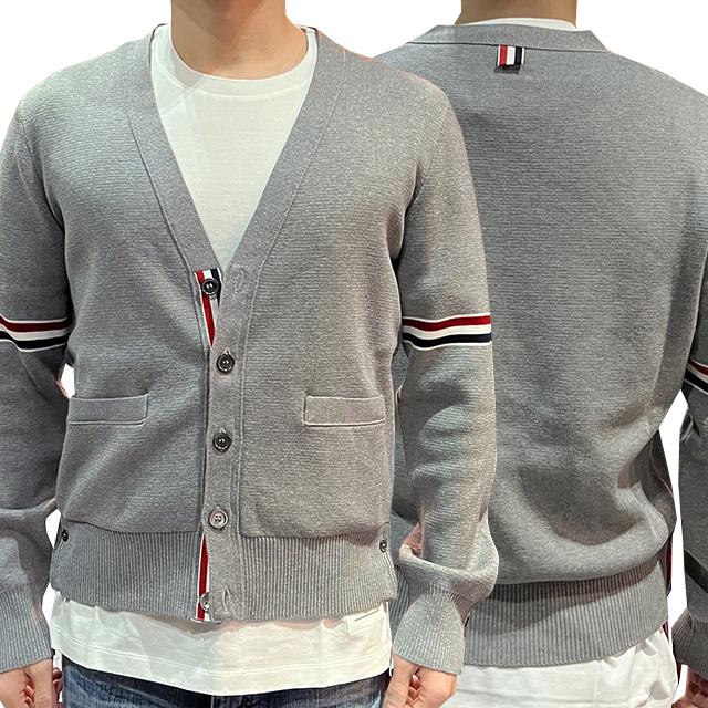 THOM BROWNE Milano Knit Tricolor Armband Cardigan Gray Unisex