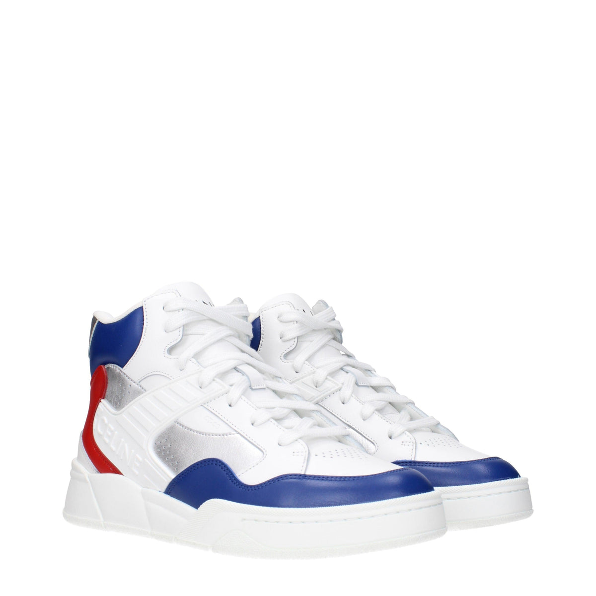CELINE White Leather High-Top Sneakers for Men