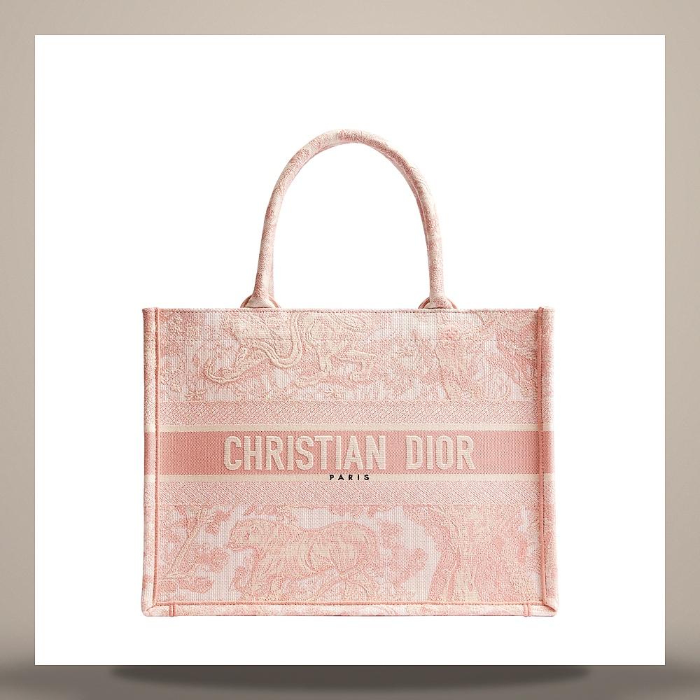 DIOR Book Tote Medium Ecru Pink Toile de Jouy Embroidered Crossbody Bag