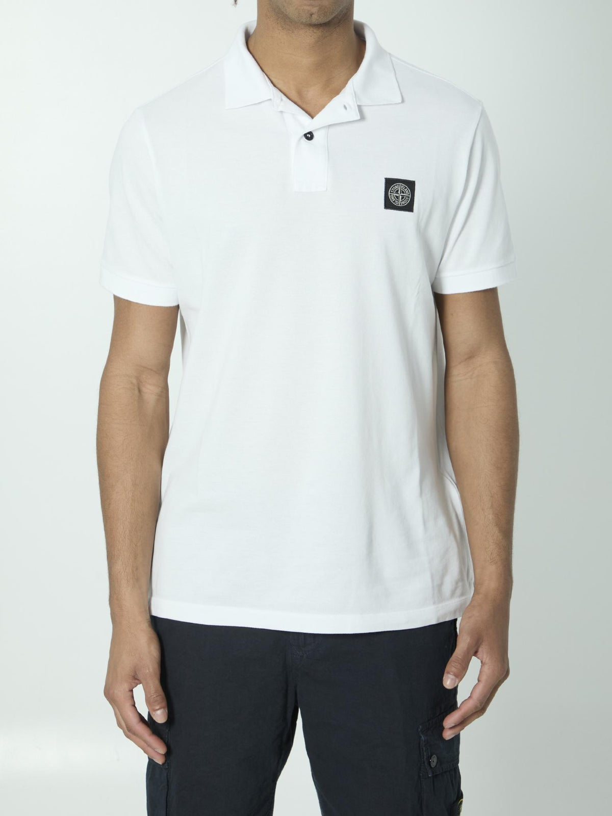 STONE ISLAND White Cotton Short Sleeve Polo Shirt