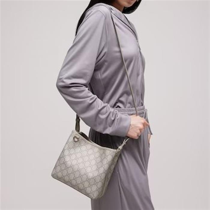 GUCCI GG Emblem Small Bucket Bag Crossbody Gray Leather
