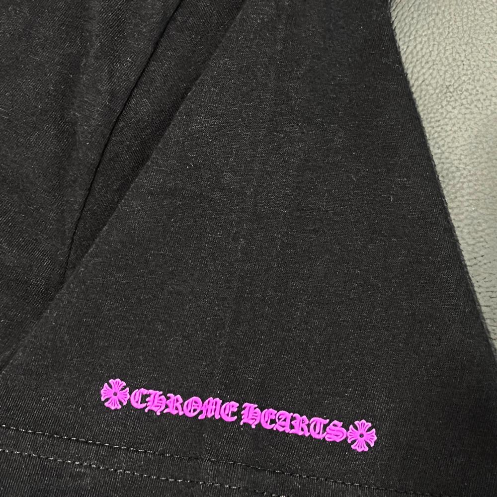 Chrome Hearts Black Short Sleeve Pocket Crew T-Shirt Pink Logo
