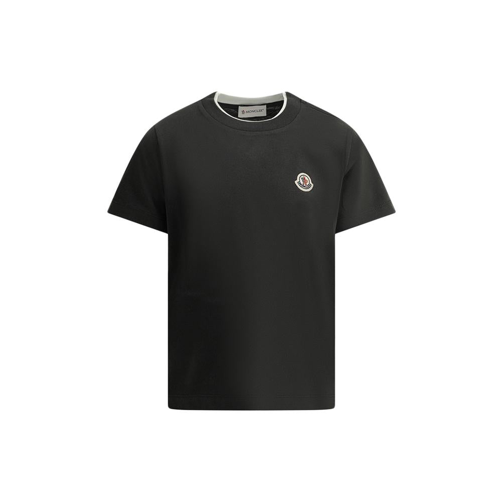 Moncler Womens Logo Patch Layered Neck Short Sleeve T-Shirt Bl 8C00008 89AFV 999
