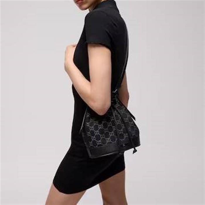 GUCCI Venice Small Bucket Bag Black Leather Shoulder Bag