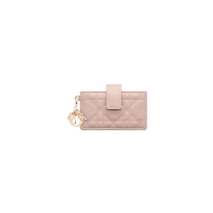 DIOR Lady Dior Jasmine Calfskin Card Holder Wallet Pink