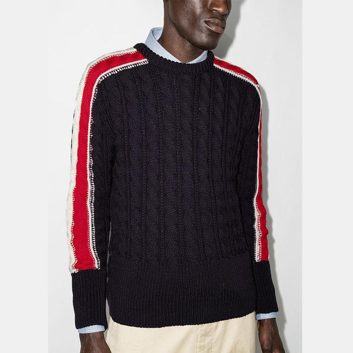 THOM BROWNE RWB Cable Stitch Knit Sweater Navy MKA389A Y1024 415