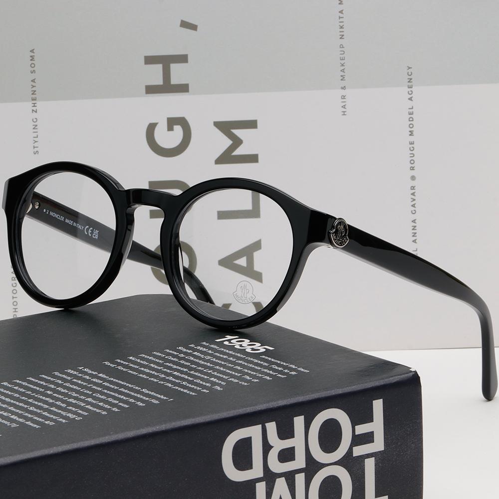 Moncler Round Black Acetate Eyeglass Frames Unisex ML5189 001