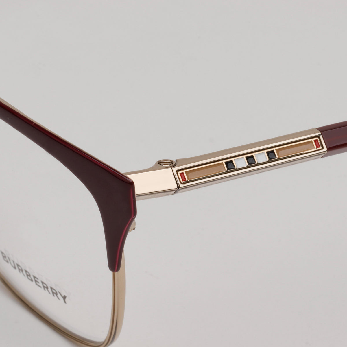 BURBERRY Burgundy Gold Half-Rim Square Cat-Eye Eyeglass Frames BE1362 1292