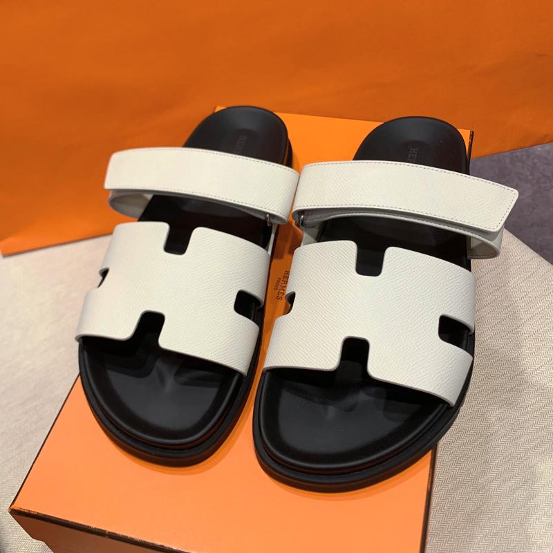 HERMES Chypre Epsom Leather Sandals Ivory Men’s