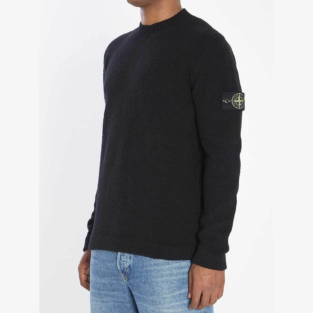 STONE ISLAND Black Fancy Yarn Crewneck Knit Sweater Men 5100056