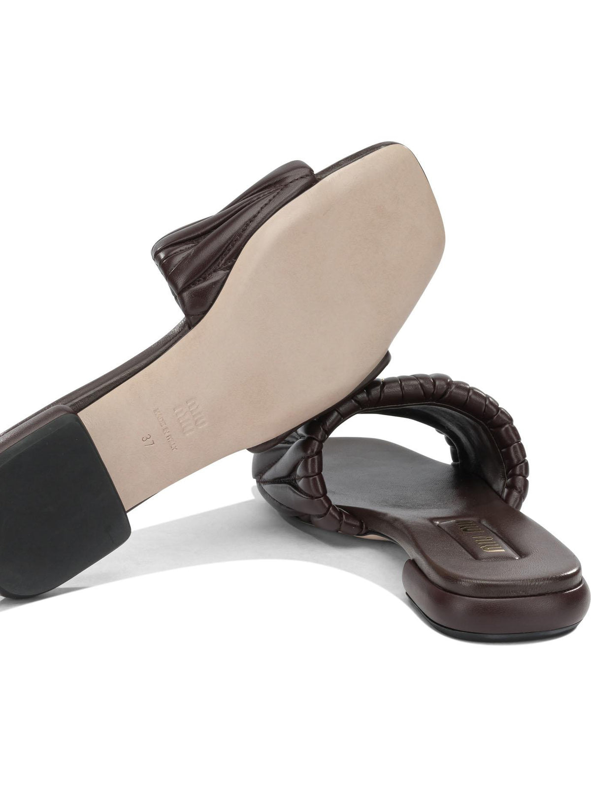 Miu Miu Nappa Leather Logo Slide Sandals Black Women’s Slippers