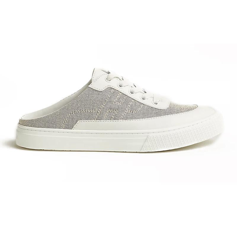 HERMES Canvas Calfskin Keep Sneaker Mules White Beige