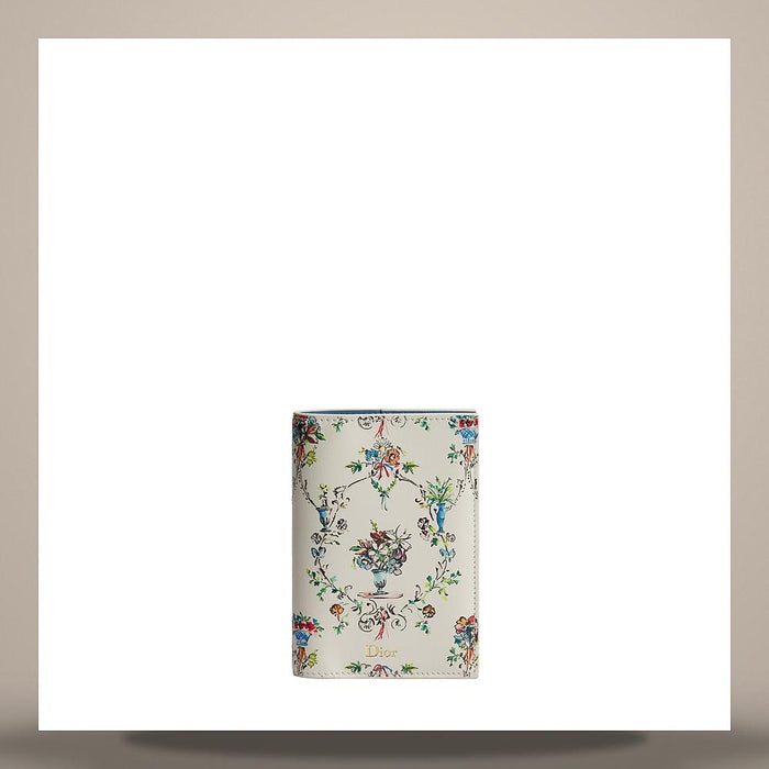 DIOR Latte Calfskin Passport Cover Multicolor Dior Arabesque Print