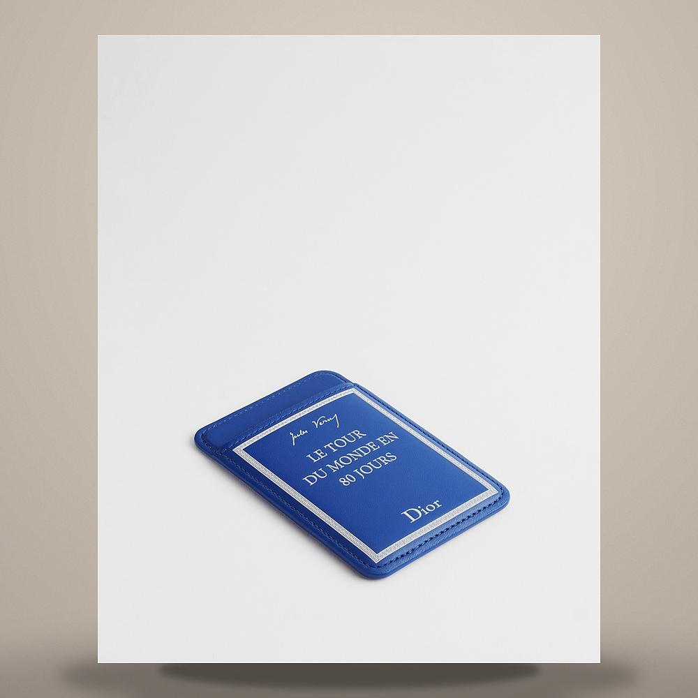 DIOR Blue White Oblique Embossed Calfskin Magnetic Card Holder 2BTCH203GUI H052