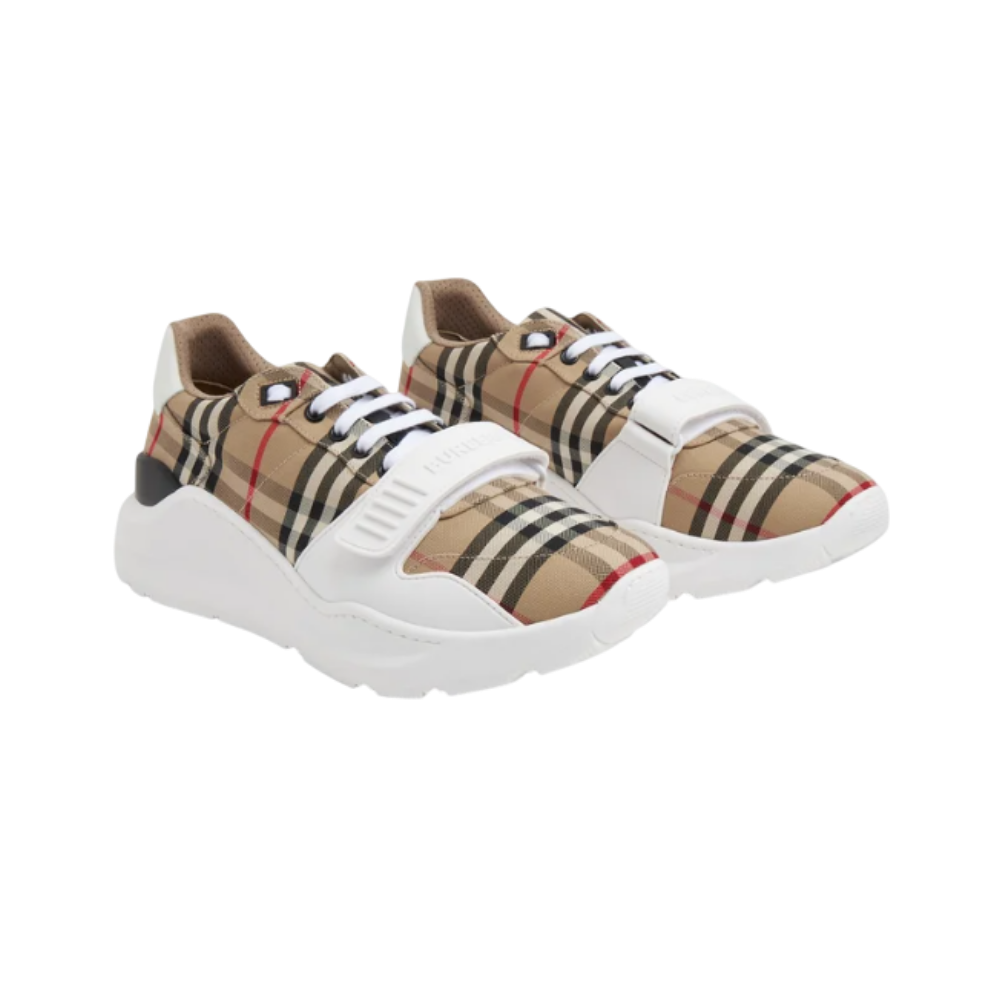 BURBERRY Vintage Check Suede Leather Low-Top Sneakers Men Archive Beige