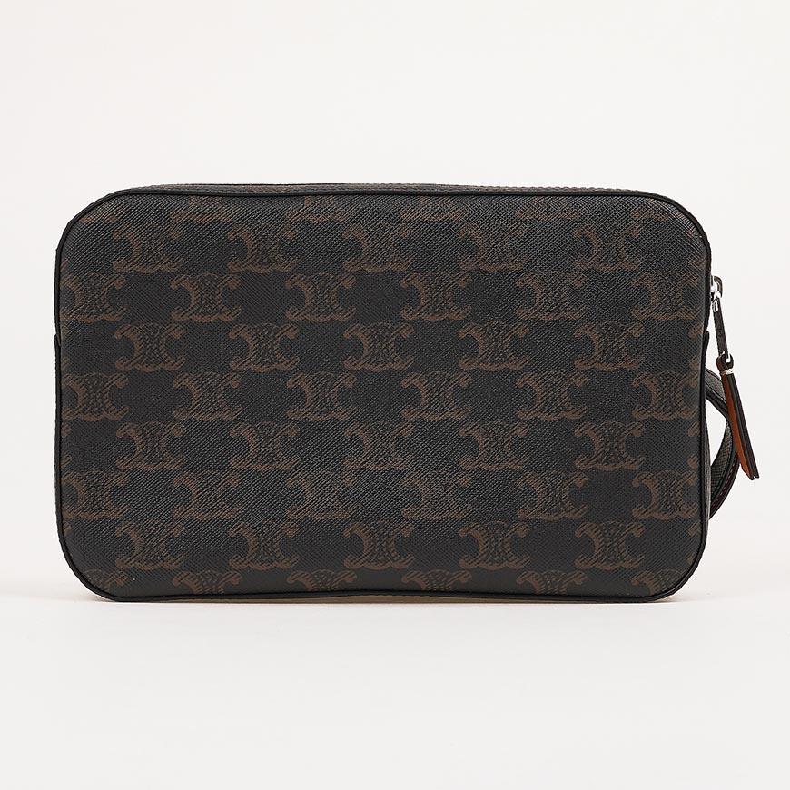 CELINE Triomphe Strap Leather Clutch Bag for Men, Light Gray