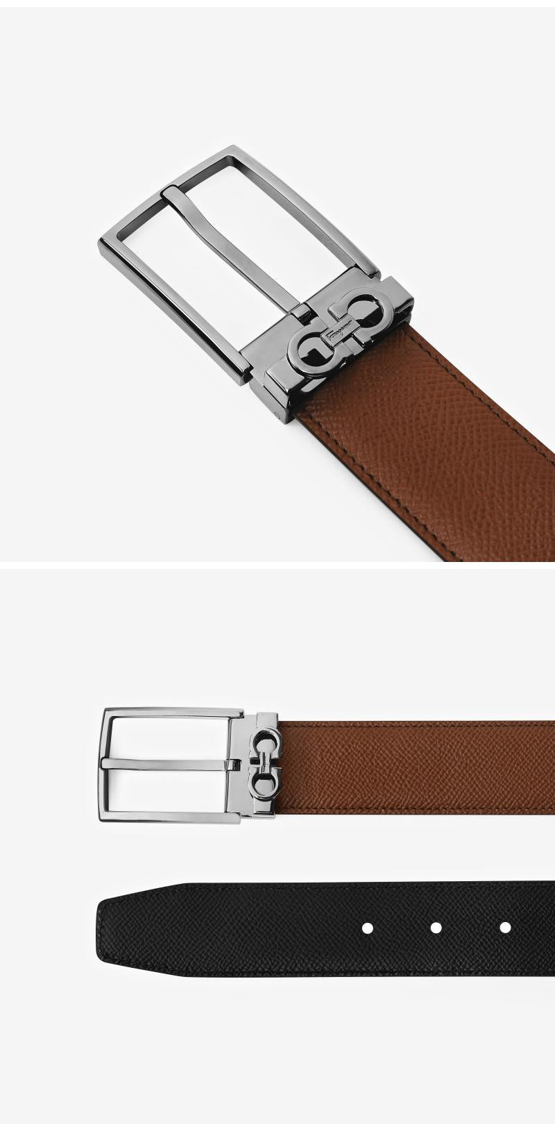 Ferragamo Black Leather Reversible Men's Belt FERRAGAMO 67 A037 0709528