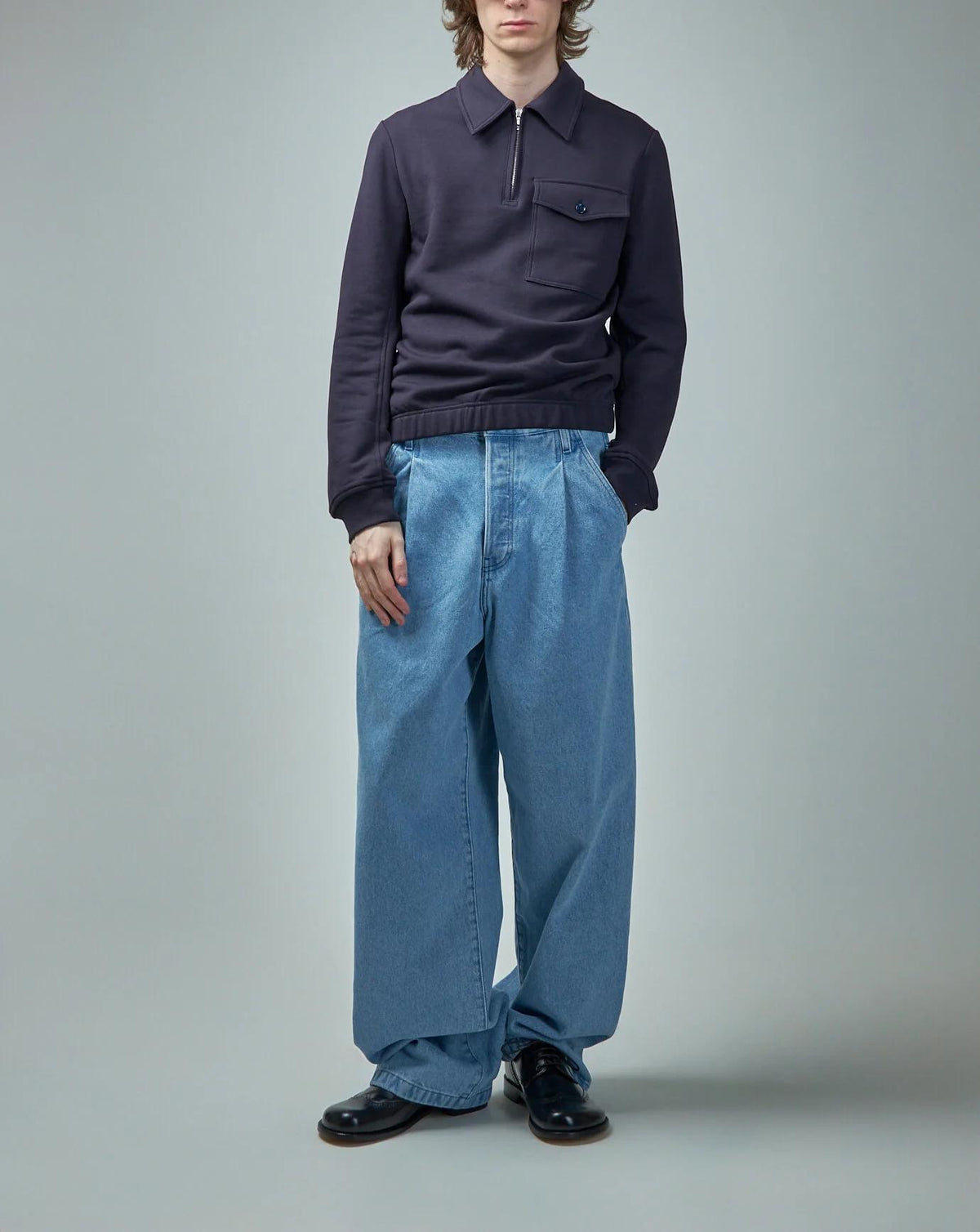 Dries Van Noten Light Blue Pleated Denim Jeans 242 020934 9383 514