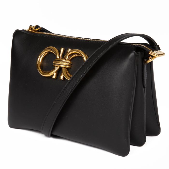 Ferragamo Trapezio Gancini Gold Logo Shoulder Bag Women