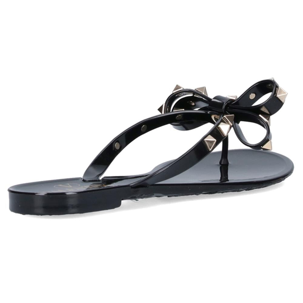 VALENTINO Gold Rockstud Flip Flop Sandals Black 6W2S0552 PVS 0NO