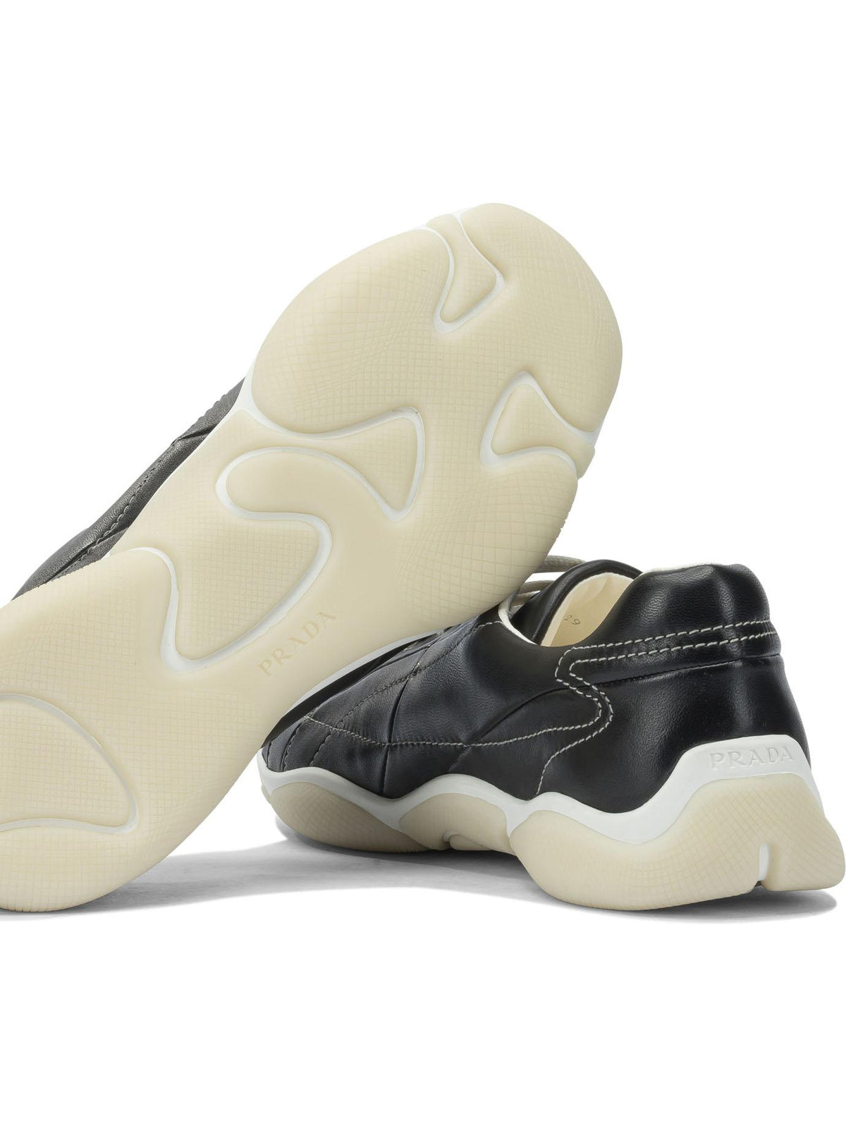 PRADA Black Leather Low Top Sneakers Men