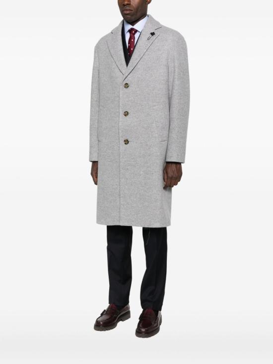 LARDINI Gray Wool Blend Single-Breasted Overcoat for Men AA23152CN 65603910