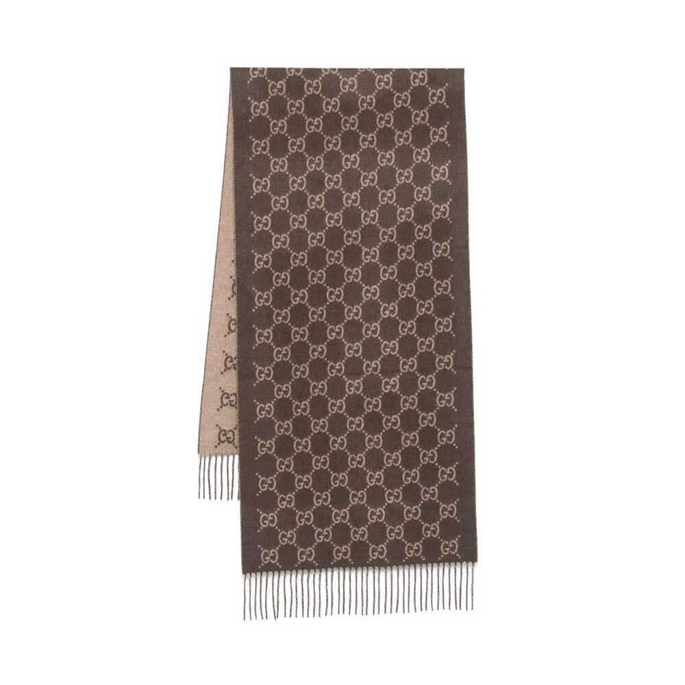 GUCCI GG Logo Cashmere Scarf Unisex Brown Scarf
