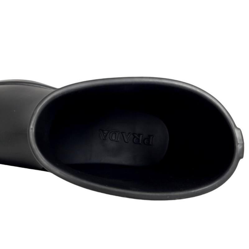 PRADA Black Rubber Ankle Rain Boots with Triangle Logo